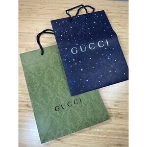 GUCCI Authentic 2 Paper Shopping Gift Bag Green Damask Print Blue Constellation